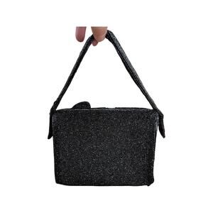 Vintage Black Beaded Hand Bag, 1950s Black Beaded Purse